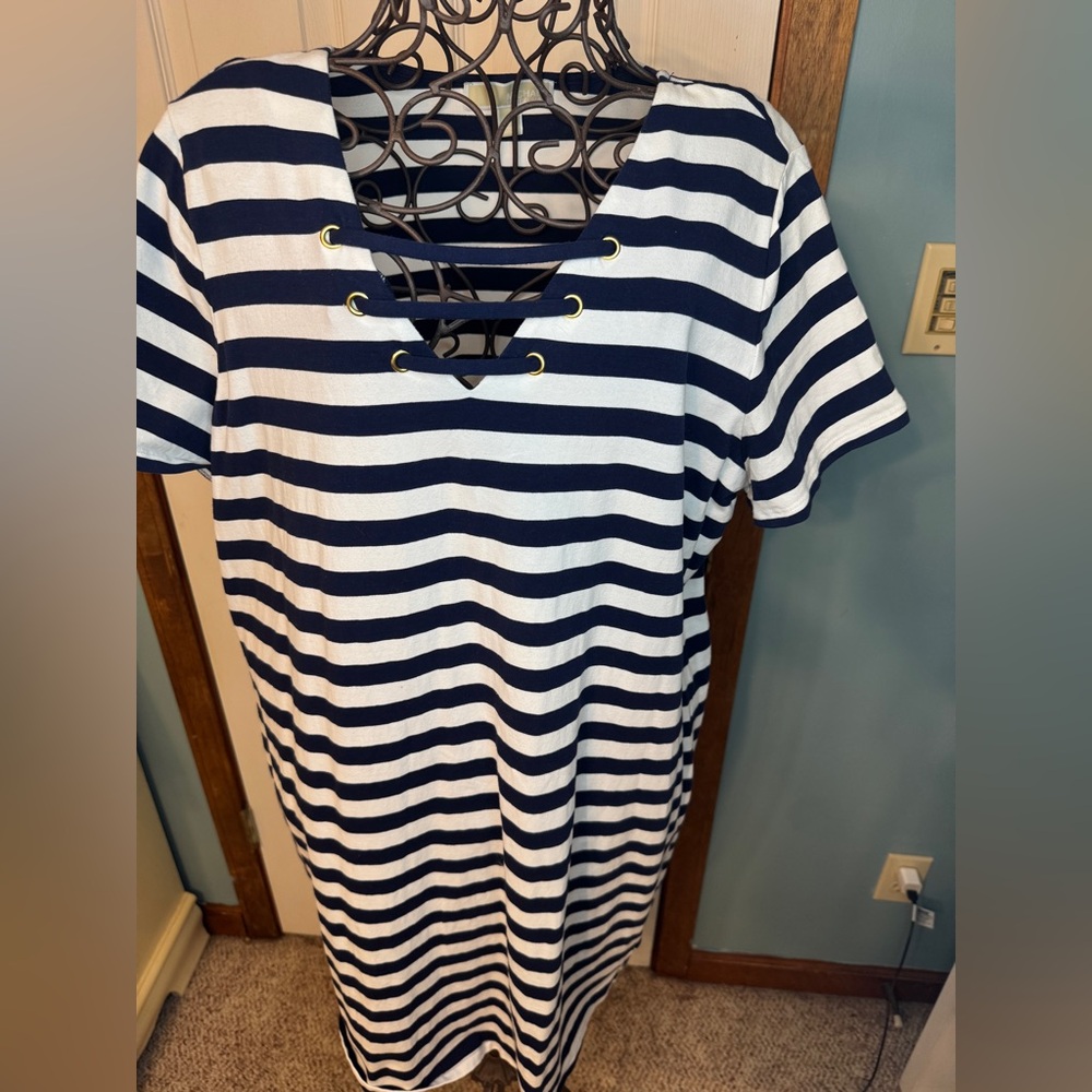 Navy and White Nautical Striped Dress 1X